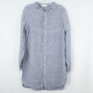 CP Shades Linen Chambray Long Sleeve Button Up Tunic Small Blue Oversized *HOLE*